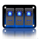 3 Gang ON-OFF Marine Ignition Toggle Rocker Switch Panel Waterproof For RV Car Boat Vehicles Truck Trailer Yacht (Blue LED) - Aladdin Shoppers