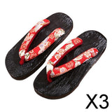 Maxbell 3xJapanese Clogs Slippers Geta Sandals Flip Flops for Men Women Red Round 41