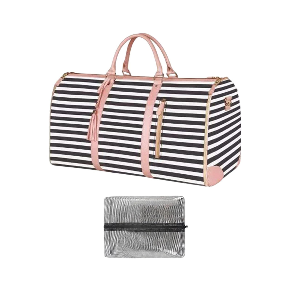 Maxbell PU Leather Duffle Bag Adjustable Strap Waterproof Multifunction Carry on Bag Black Stripes