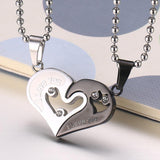 2Pcs Solid Stainless Steel Puzzle Matching I Love You Heart Couples Pendant Necklace Jewelry - Aladdin Shoppers