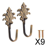 Maxbell 9x2Pcs Vintage Maple leaves Curtain Tieback Tassel Hooks Door Wall Hook Bronze