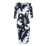 Maxbell Maxbell Fashion Women O Neck Half Sleeve Leaves Print Hip Slim Casual Sexy Dress L