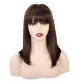 Maxbell 14'' Elegant Women Human Hair Medium Straight Cosplay Wig with Neat Bangs