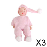 Maxbell 3x Dollhouse Miniature Porcelain Dolls Cute Sleeping Baby in Pink