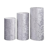 3Pcs Cylinder Pedestal Stand Covers Decoration Tablecloth Plinth Stand Cover Silver