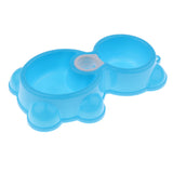 Maxbell Dual-use Pet Dog Cat Food Water Fountain Dish Feeder Plastic Twin Bowl Blue