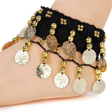 Maxbell Womens Belly Dance Fashionable 24 Artificial Golden Coin Charms Anklet Bracelet Pack of 5PCS Black - Aladdin Shoppers