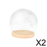 Maxbell 2xDisplay Dome with Base Transparent Showcase Glass Cover Container Glass Dome 15cm Wood Base