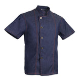 Maxbell 2 Pieces Denim Chef Jacket Coat Short Sleeves Kitchen Uniform Blue Black M