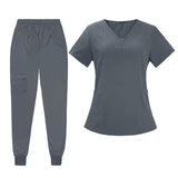 Maxbell Maxbell Female Scrub Set Short Sleeves Machine Washable with Pockets Nursing Uniform S Gray