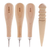 Maxbell 4pcs Wood Sewing Stitching Awl Leather Round Edge Slicker  for Leather Craft