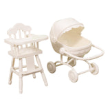 1/12 Highchair and Stroller Pretend Play Role Play Imaginative Photo Prop White