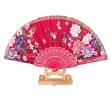 Rose Red Spanish Flower Floral Fabric Folding Hand Dancing Fan Party Favor