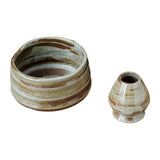 Maxbell Matcha Bowl and Whisk Rest Craft Pottery Bowl for Desktop Office Living Room Brown