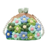 Maxbell Crochet Bag Casual Flowers Knitted Phone Wallet Purse Trendy Crossbody Purse Green