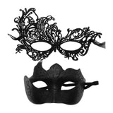 Maxbell 2Pcs Masquerade Masks Fashion Costume Accessory for Cosplay Festival Evening Black