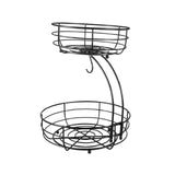 Maxbell Fruit Basket with Banana Hanger Iron 2 Tier for Kitchen Counter Dining Table Black