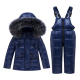 Maxbell Children Winter Hooded Duck Down Jacket + Trousers Snowsuit  Dark Blue - L