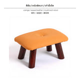 Maxbell Wooden Small Stool, olive Oil Wax Leather Ottoman, Mushroom Bench for Living Room & Entryway, Soft Upholstered Shoe Bench, Low Modern Minimalist Stepping Stool for Home Button Orange