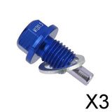 Maxbell 3xM12x1.5 Universal Blue Metal Anodized Magnetic Engine Oil Pan Drain Plug