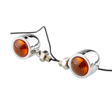 2x Vintage Motorcycle Mini Round Turn Signal Light Single Wire Universal Fit Silver Housing