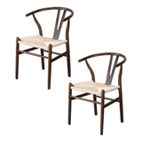 Maxbell 2 Pieces Dining Chairs Leisure Woven Rope Seat for Dining Room Party Outdoor Brown