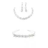 Maxbell Wedding Bridal Flower Girl Crystal Double Pearl Crown Tiara+Necklace Earring Set