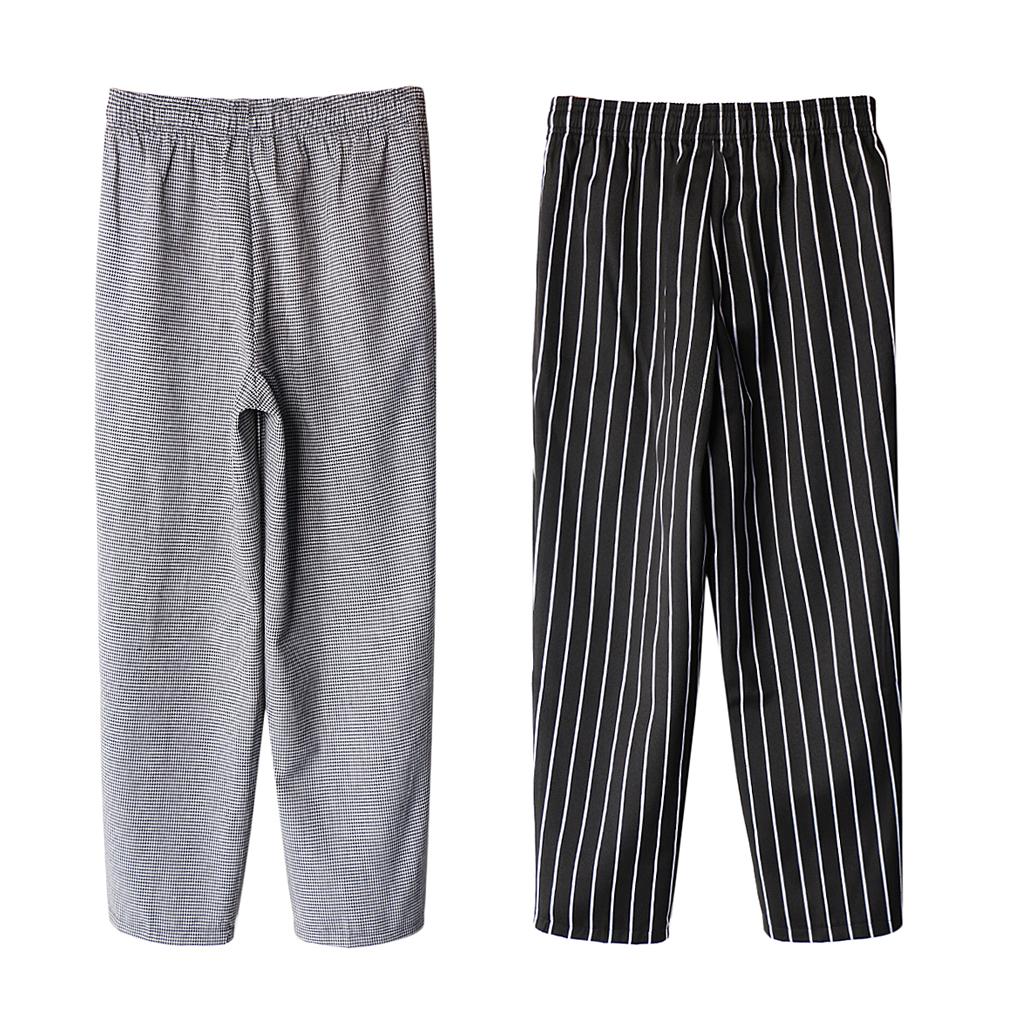 Maxbell 2x Chef Working Pants Elastic Cook Work Trousers XXL Stripe + Houndstooth