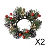 Maxbell 2xChristmas Candle Ring Wreath Supplies Decor Candle Holder for Home Party Bar Gold Red