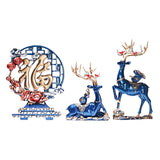 Maxbell Reindeer Figurines Tabletop Crafts Deer Statues for Bookshelf Bedroom Office Blue