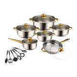 Maxbell 6x Pots and Pans Set Saucepan Sturdy Cookware Set for Indoor Camping Kitchen 18PCS Gold Handle