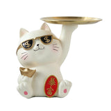 Maxbell Maxbell Lucky Cat Statue Storage Tray Candy Dish for Living Room Home Decoration Khaki
