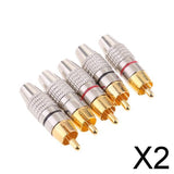Maxbell 2x5X RCA Plug Male Solderless Gold Plated Audio Video Adapter Connector