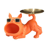 French Bulldog Figurine Storage Tray Resin Sculpture for Bathroom Decorative Orange