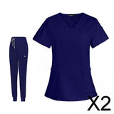 Maxbell 2xWomen's Scrubs Set V Neck Scrub Top Jogger Scrub Pants Nursing Uniforms  XXL Dark Blue