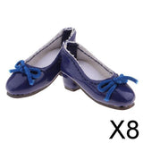 8xFashion Doll PU Leather Block Heel Shoes for 1/6 Blythe Doll Accs Dark Blue
