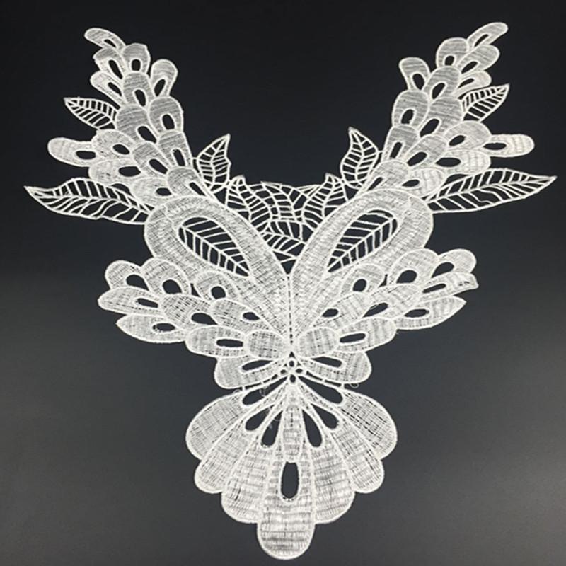 Maxbell Maxbell White Polyester Flower Neckline Lace Collar Sewing Applique