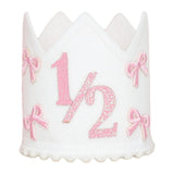 Maxbell 1/2 Birthday Crown Hat Bow Girls Decor Decorative for Cake Smash Photo Props Pink