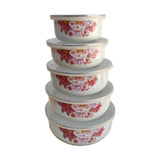 Maxbell 5 Pieces Enamel Covered Bowls Food Prepared Bowls for Prepping Rice Biscuits Style B
