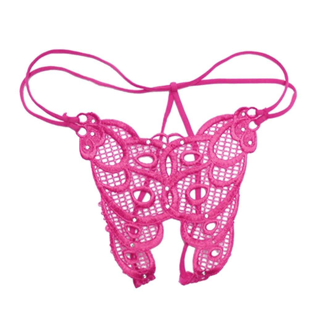 Maxbell Maxbell Women Sexy Hollow Strap Briefs Underwear G-string T-back Thong Tangas Rose Red