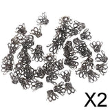 Maxbell 2x50pcs Vintage Filigree Flower Bead End Cap Finding For Jewelry Making Black