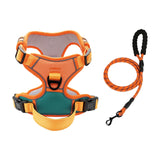 Maxbell Dog Harness with Leash Adjustable Soft with Front Clip for Dogs Pets Walking Orange Green M