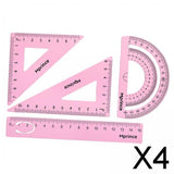 Maxbell 4xGeometry Math Ruler Metal Protractor Ruler Set for Home Carpentry