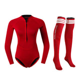 Women 2mm Neoprene Wetsuit Diving Bikini Suit Brief & Fin Socks Red M