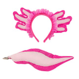 Maxbell Axolotl Headband and Tail Set Cute Axolotl Costume for Role Playing Festival Rose Red With lace