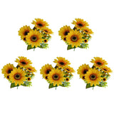 Maxbell 5Pcs Beautiful Lifelike Artificial Flower Home Office Decor Yellow Sunflower