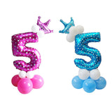 Pink+ Blue Numbers Crown Balloons Column Set Happy Birthday Garland Number 5