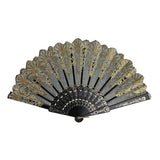 Maxbell Hand Held Flower Lace Silk Cloth Folding Fan for Party Wedding black
