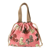 Maxbell Canvas Drawstring Lunch Box Reusable Bento Tote Bag for Camping Travel Beach Pink