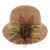 Maxbell Ladies Flax Fashion Straw Beach Fisherman Sunhat Flower Billycock Cap Khaki